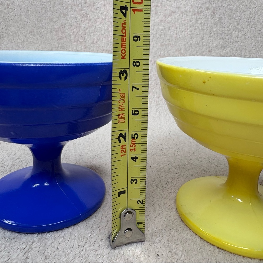 Vintage Glass Ice Cream Dessert Cups Blue & Yellow Set of 2 Pair VTG MCM Retro - Picture 8 of 9